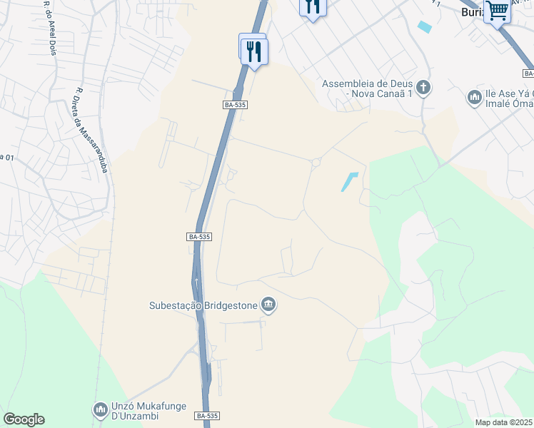 map of restaurants, bars, coffee shops, grocery stores, and more near km 13 BA-535 in Camaçari