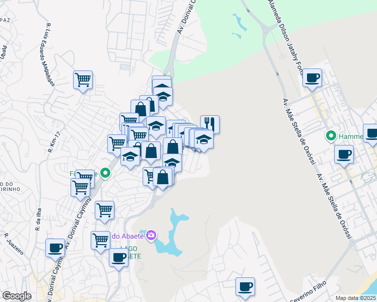 map of restaurants, bars, coffee shops, grocery stores, and more near Rua Luís Viana Filho in Salvador