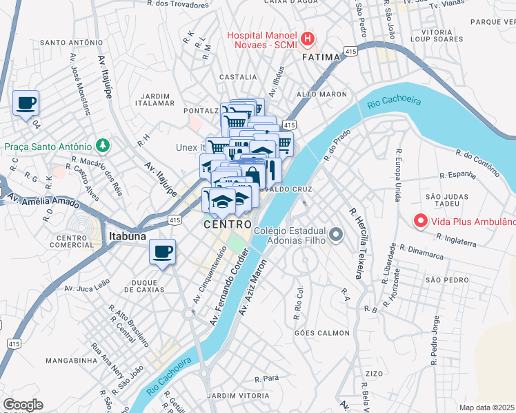 map of restaurants, bars, coffee shops, grocery stores, and more near 128 Avenida Comendador Firmino Alves in Itabuna