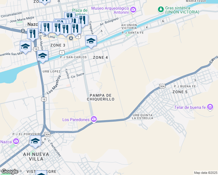 map of restaurants, bars, coffee shops, grocery stores, and more near in Nazca