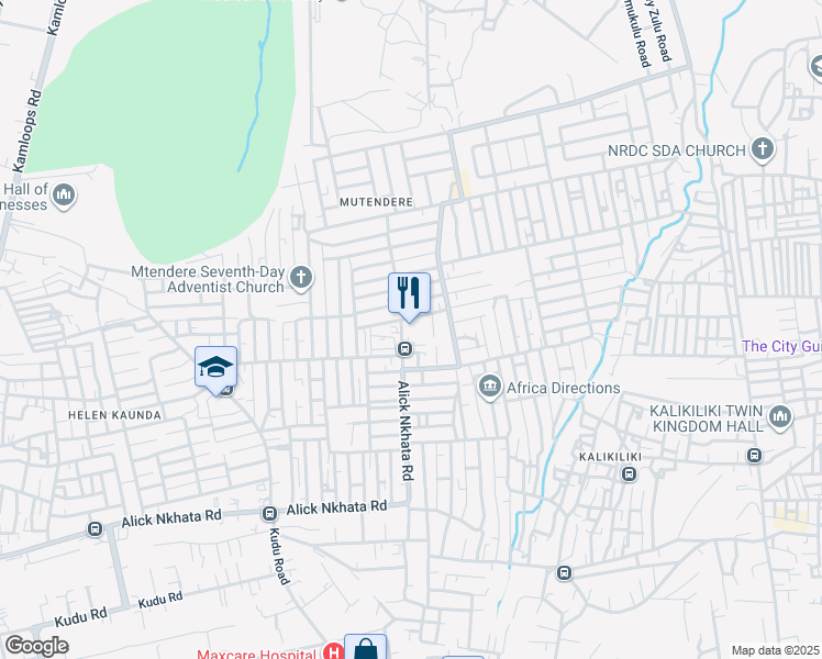 map of restaurants, bars, coffee shops, grocery stores, and more near Alick Nkhata Road in Lusaka