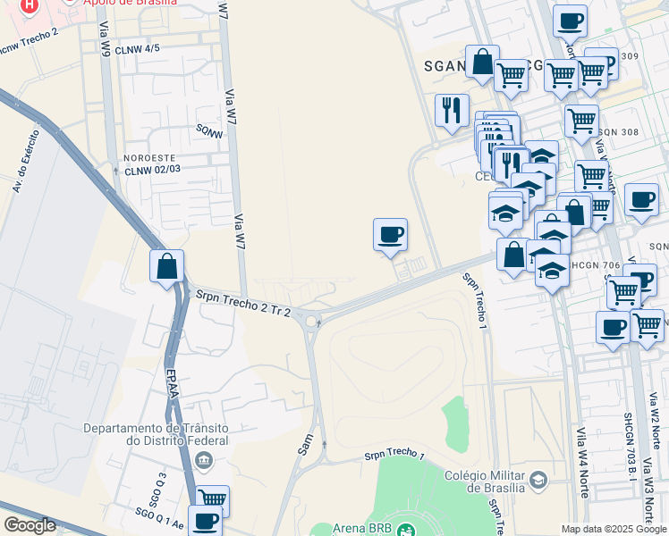 map of restaurants, bars, coffee shops, grocery stores, and more near in Brasília