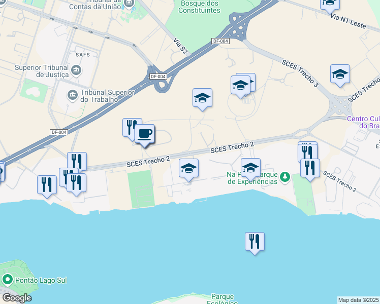 map of restaurants, bars, coffee shops, grocery stores, and more near in Brasília