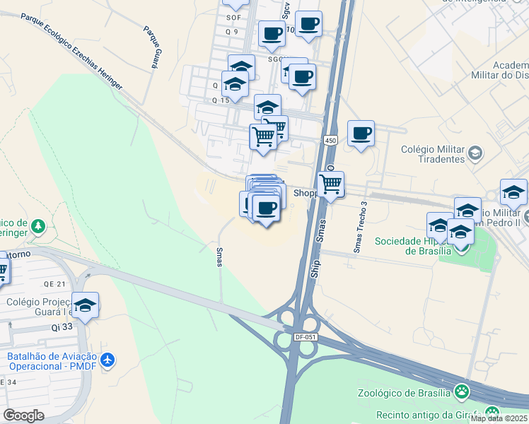 map of restaurants, bars, coffee shops, grocery stores, and more near in Brasilia