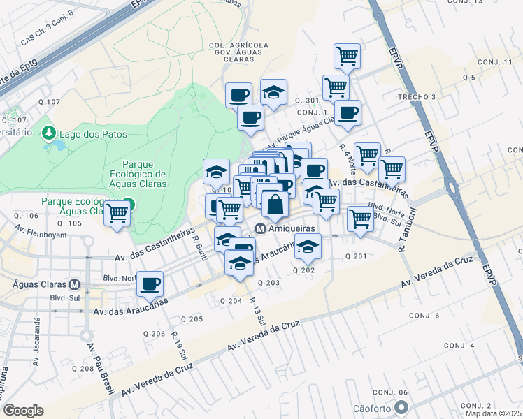map of restaurants, bars, coffee shops, grocery stores, and more near 8 Rua das Pitangueiras in Brasília