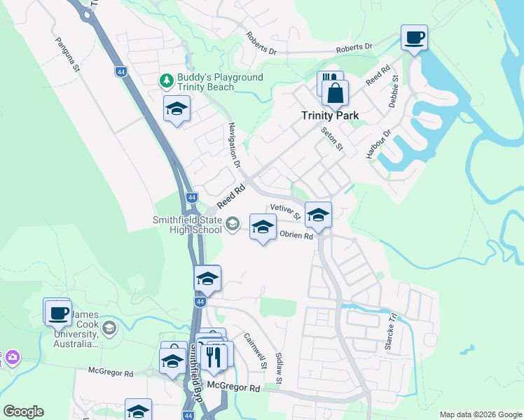 map of restaurants, bars, coffee shops, grocery stores, and more near 11 Rivercherry Street in Trinity Park