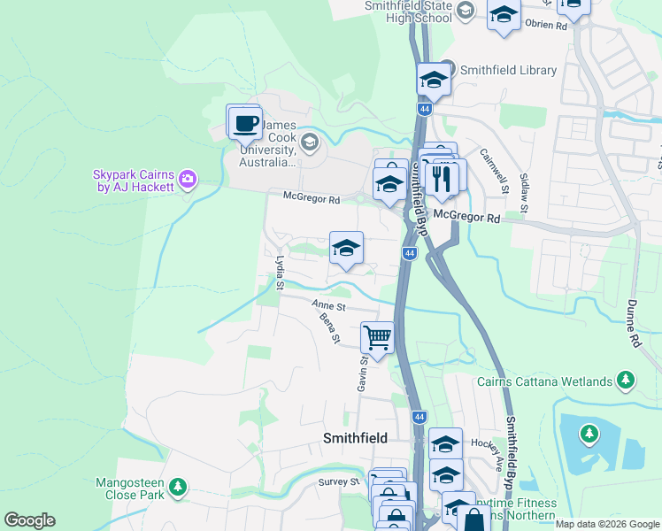 map of restaurants, bars, coffee shops, grocery stores, and more near 16 Toolong Close in Smithfield