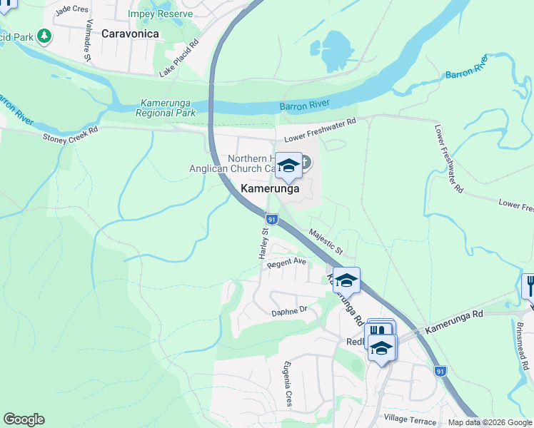 map of restaurants, bars, coffee shops, grocery stores, and more near in Kamerunga