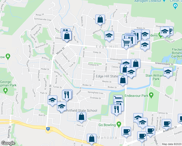 map of restaurants, bars, coffee shops, grocery stores, and more near 62 Richardson Street in Edge Hill