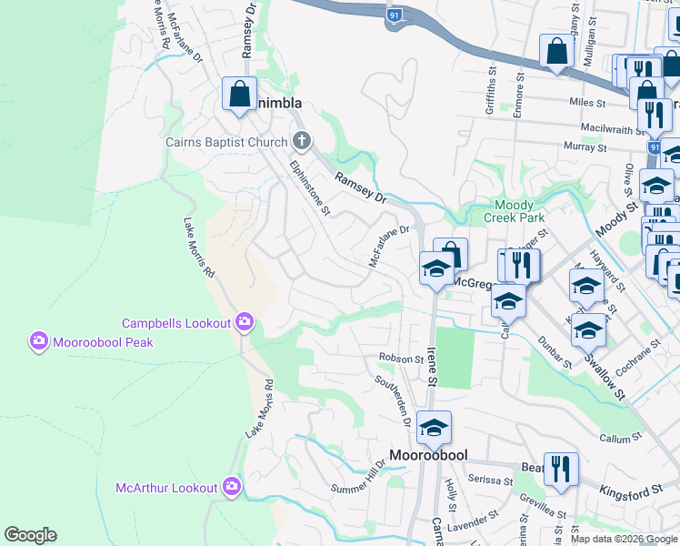 map of restaurants, bars, coffee shops, grocery stores, and more near 9 Pelling Close in Kanimbla