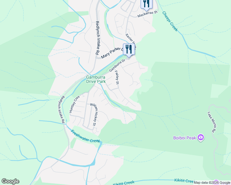 map of restaurants, bars, coffee shops, grocery stores, and more near 17 Red Ochre Street in Redlynch