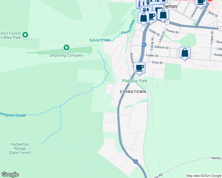map of restaurants, bars, coffee shops, grocery stores, and more near 23 Rifle Range Road in Atherton
