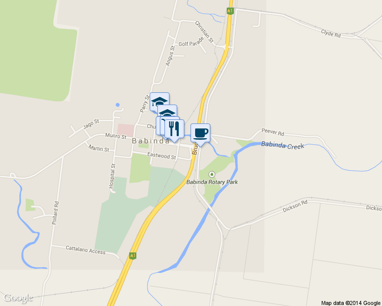 map of restaurants, bars, coffee shops, grocery stores, and more near Stovell St in Babinda