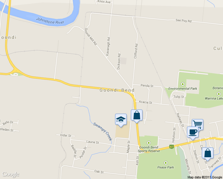map of restaurants, bars, coffee shops, grocery stores, and more near 1379 Palmerston Drive in Goondi Bend