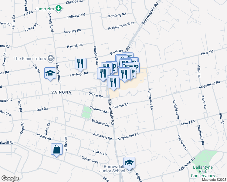 map of restaurants, bars, coffee shops, grocery stores, and more near 7 Dungarvan Road Borrowdale Road in Harare
