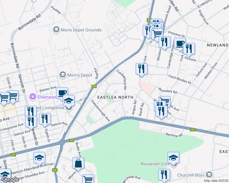 map of restaurants, bars, coffee shops, grocery stores, and more near 1 Gloucester in Harare