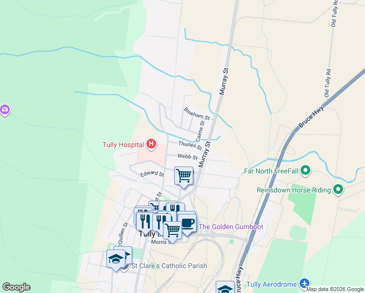 map of restaurants, bars, coffee shops, grocery stores, and more near 13 Thurles Street in Tully