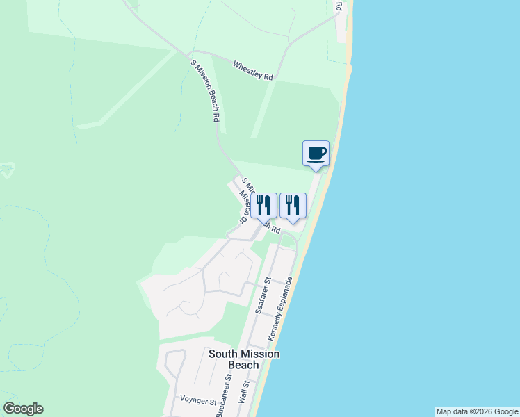 map of restaurants, bars, coffee shops, grocery stores, and more near 19 South Mission Beach Road in Wongaling Beach