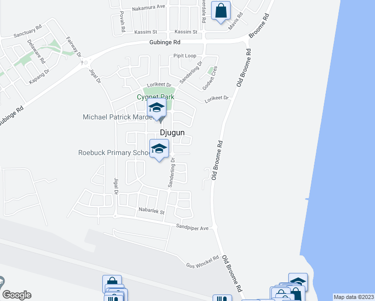 map of restaurants, bars, coffee shops, grocery stores, and more near 4 Spoonbill Avenue in Djugun