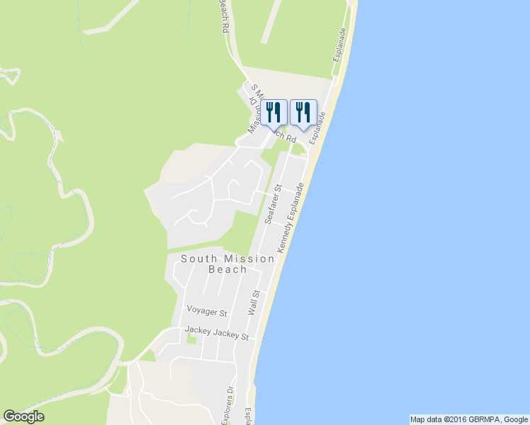 map of restaurants, bars, coffee shops, grocery stores, and more near 35 Seafarer Street in South Mission
