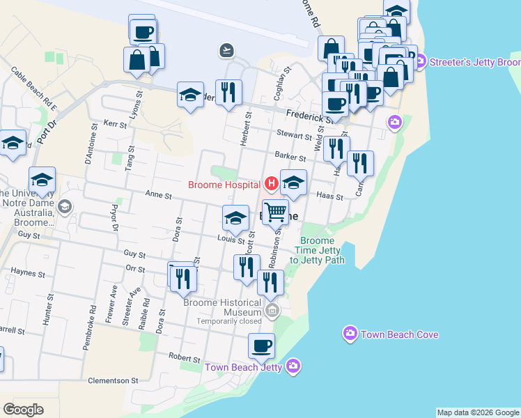 map of restaurants, bars, coffee shops, grocery stores, and more near in Broome