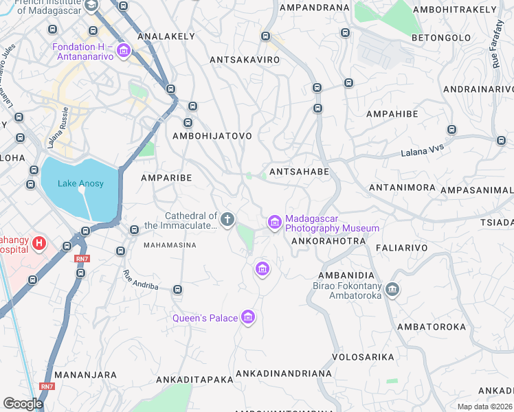 map of restaurants, bars, coffee shops, grocery stores, and more near Lalana Pierre Rapiera in Antananarivo