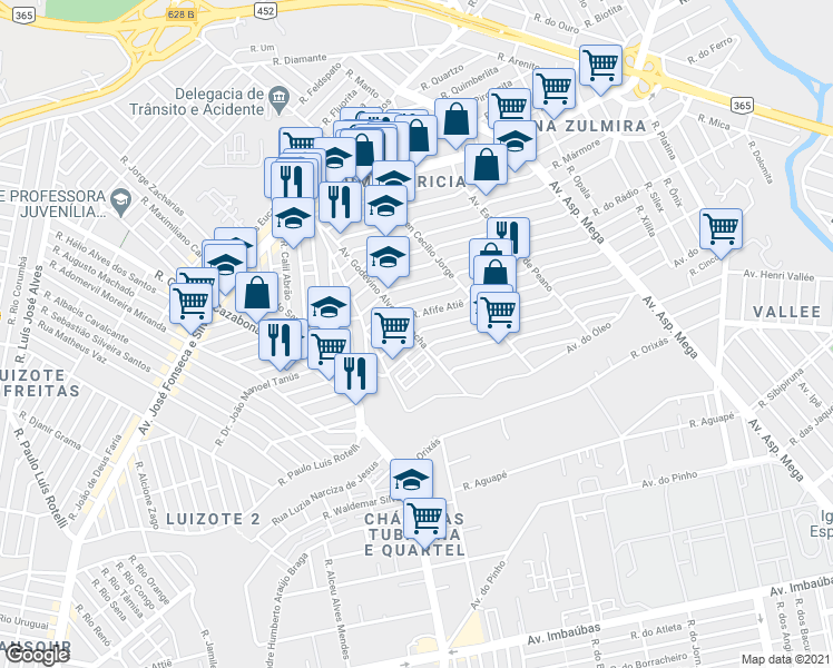 map of restaurants, bars, coffee shops, grocery stores, and more near 661 Av. Godevino Alves da Rocha in Uberlândia