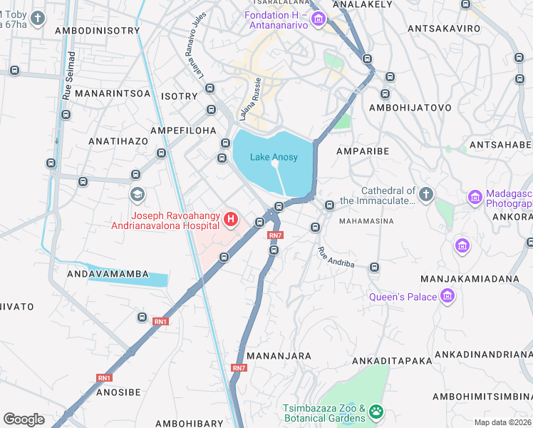 map of restaurants, bars, coffee shops, grocery stores, and more near Lalana Pierre Rapiera in Antananarivo