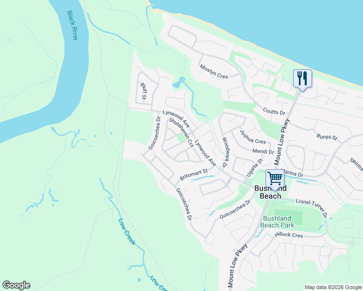 map of restaurants, bars, coffee shops, grocery stores, and more near 7 Helvellyn Street in Bushland Beach