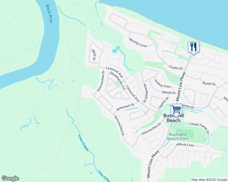 map of restaurants, bars, coffee shops, grocery stores, and more near 13 Helvellyn Street in Bushland Beach