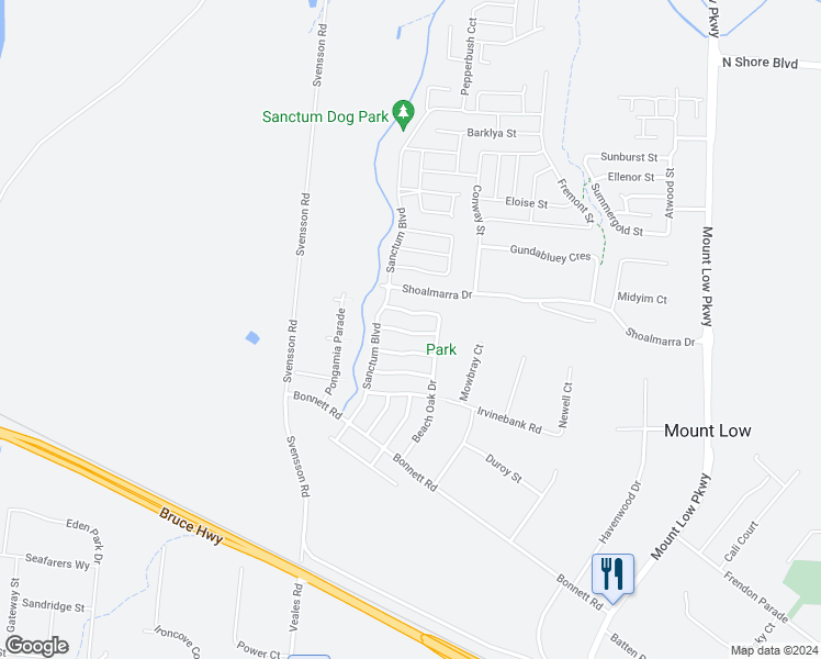 map of restaurants, bars, coffee shops, grocery stores, and more near Brush Cherry Street in Mount Low