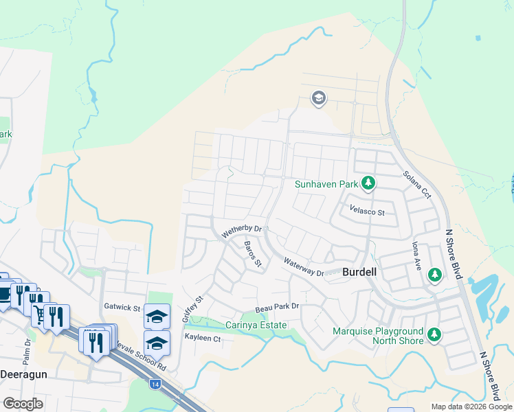 map of restaurants, bars, coffee shops, grocery stores, and more near 34 Trevalla Entrance in Burdell