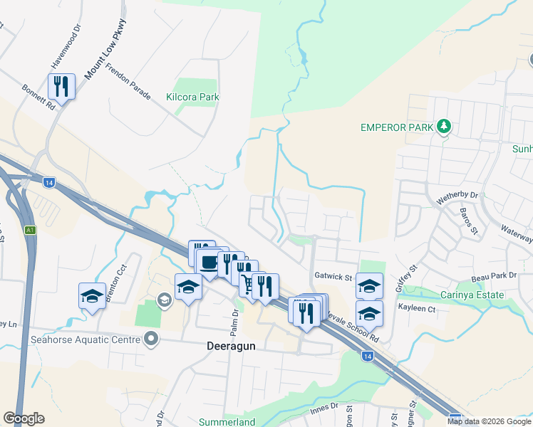 map of restaurants, bars, coffee shops, grocery stores, and more near 40 Tipperary Street in Mount Low