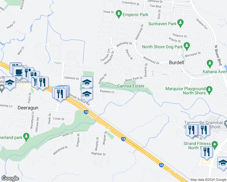 map of restaurants, bars, coffee shops, grocery stores, and more near 21 Kayleen Court in Burdell