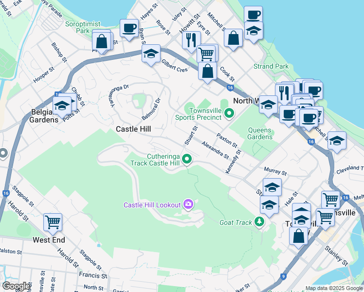 map of restaurants, bars, coffee shops, grocery stores, and more near 377 Stanley Street West in North Ward