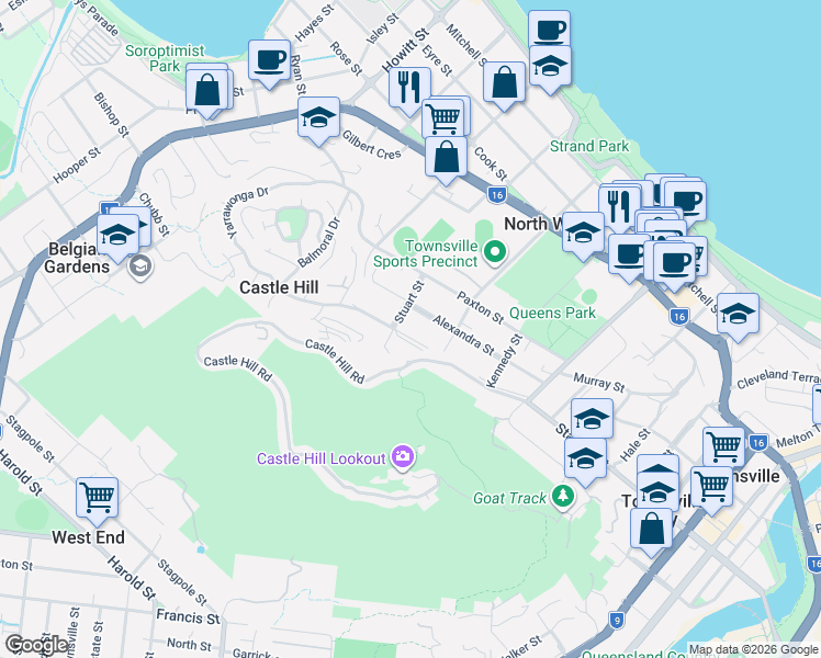 map of restaurants, bars, coffee shops, grocery stores, and more near 369 Stanley Street in North Ward