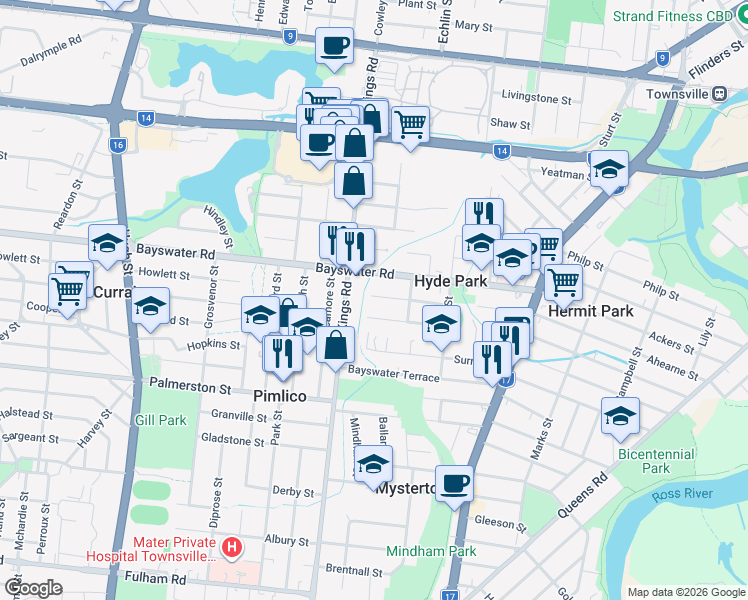 map of restaurants, bars, coffee shops, grocery stores, and more near 28 Ethel Street in Hyde Park