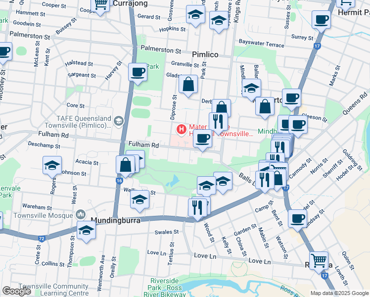 map of restaurants, bars, coffee shops, grocery stores, and more near Fulham Rd in Pimlico
