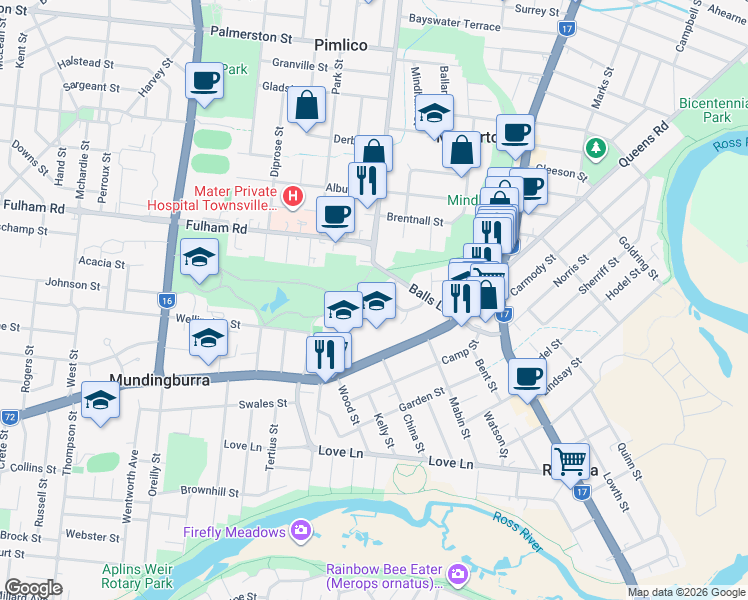 map of restaurants, bars, coffee shops, grocery stores, and more near 26 Marron Crescent in Mundingburra