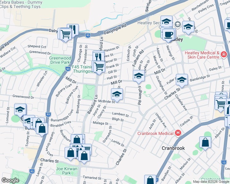 map of restaurants, bars, coffee shops, grocery stores, and more near 14 Shelton Street in Kirwan