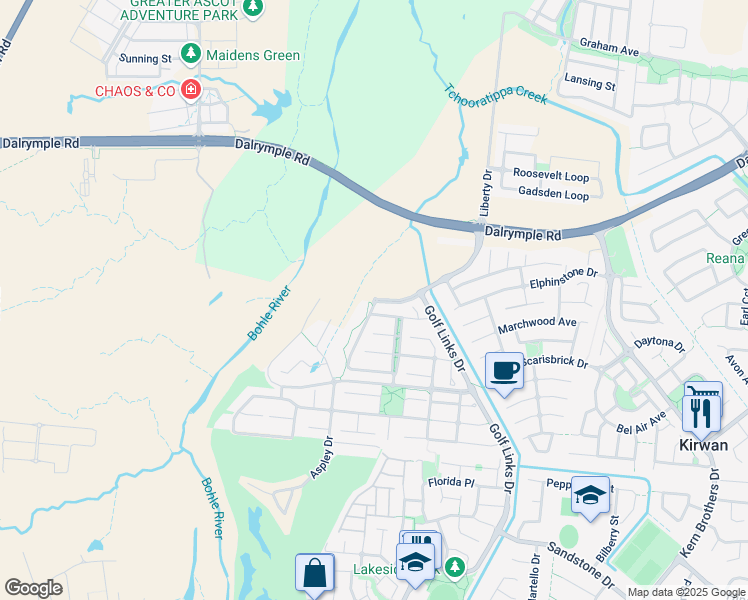 map of restaurants, bars, coffee shops, grocery stores, and more near Willowbank Drive in Kirwan