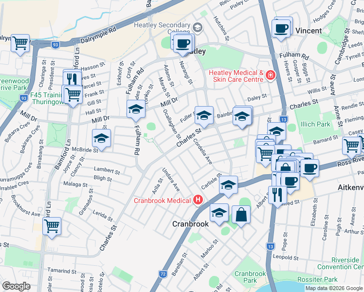map of restaurants, bars, coffee shops, grocery stores, and more near 200 Charles Street in Cranbrook