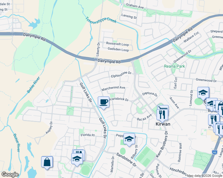 map of restaurants, bars, coffee shops, grocery stores, and more near 30 Marchwood Avenue in Kirwan