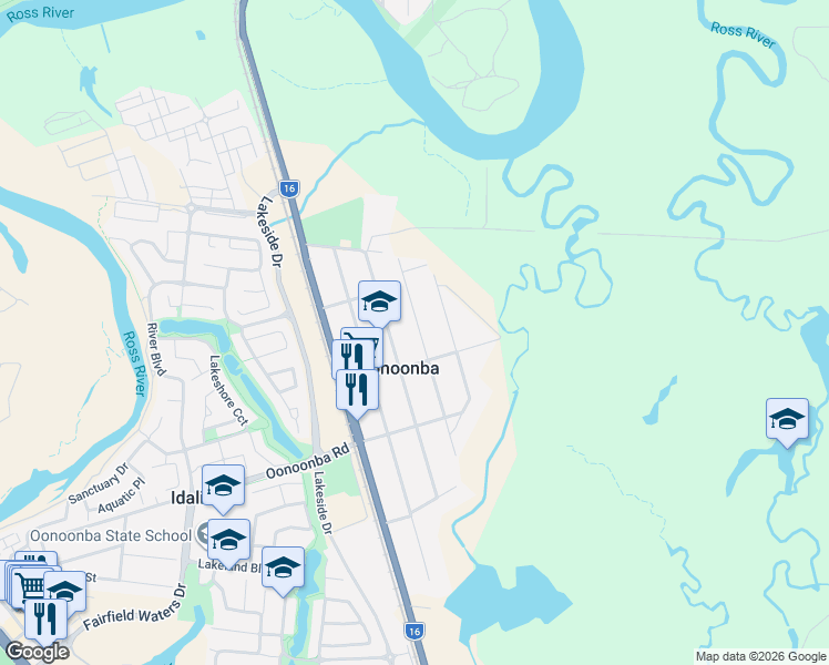 map of restaurants, bars, coffee shops, grocery stores, and more near 61 Findlater Street in Oonoonba