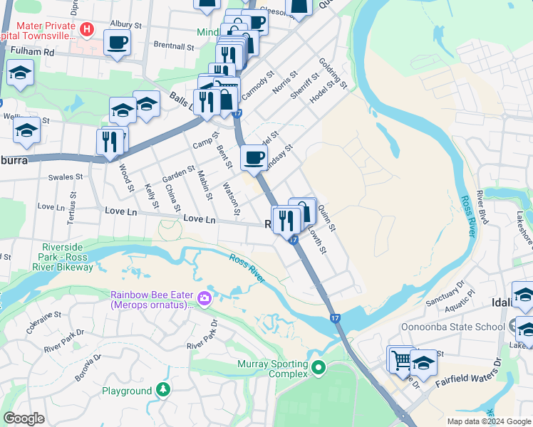 map of restaurants, bars, coffee shops, grocery stores, and more near 5 O'Connor Street in Rosslea