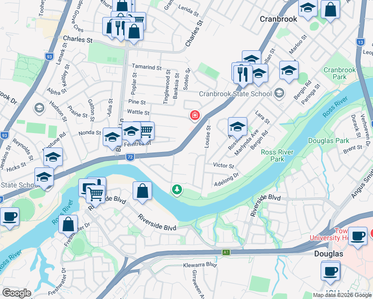 map of restaurants, bars, coffee shops, grocery stores, and more near 7 Angela Court in Cranbrook