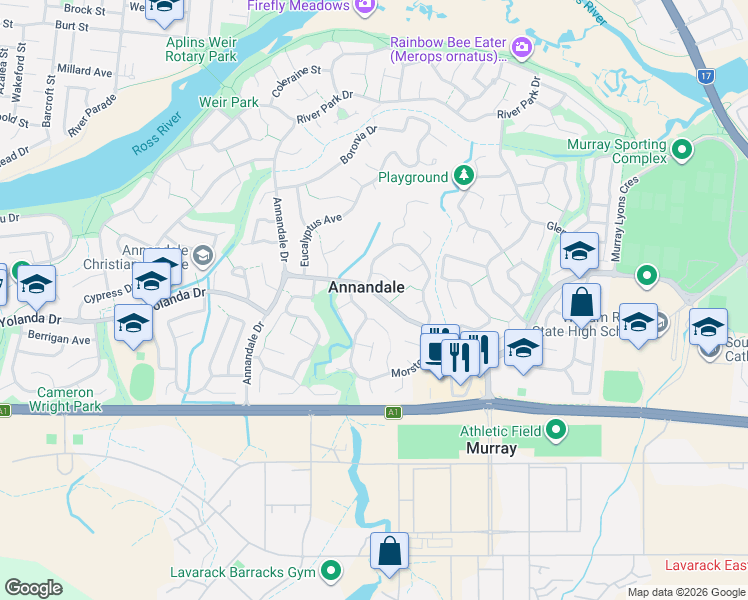 map of restaurants, bars, coffee shops, grocery stores, and more near 37 MacArthur Drive in Annandale