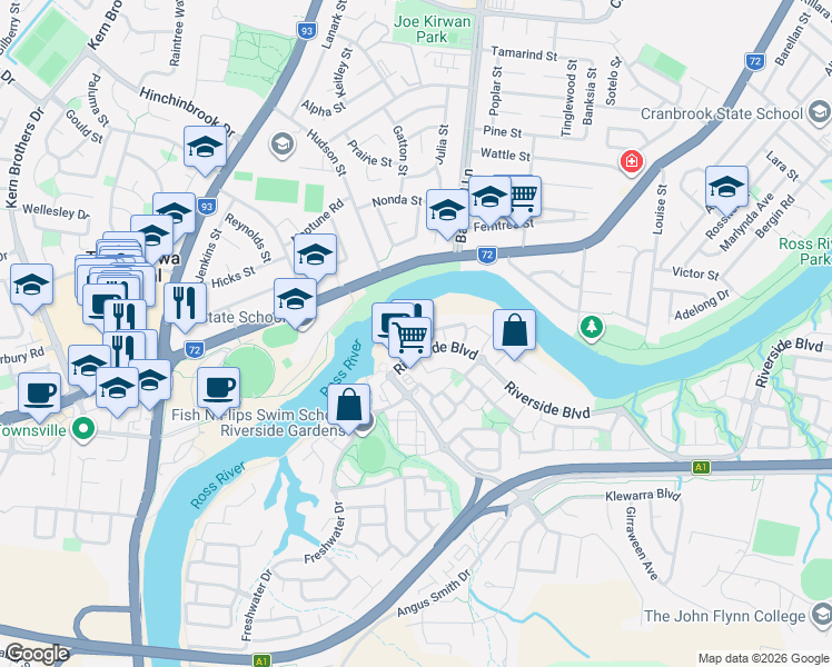 map of restaurants, bars, coffee shops, grocery stores, and more near 1 Teak Place in Douglas