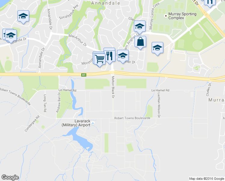 map of restaurants, bars, coffee shops, grocery stores, and more near Melton Black Dr in Murray