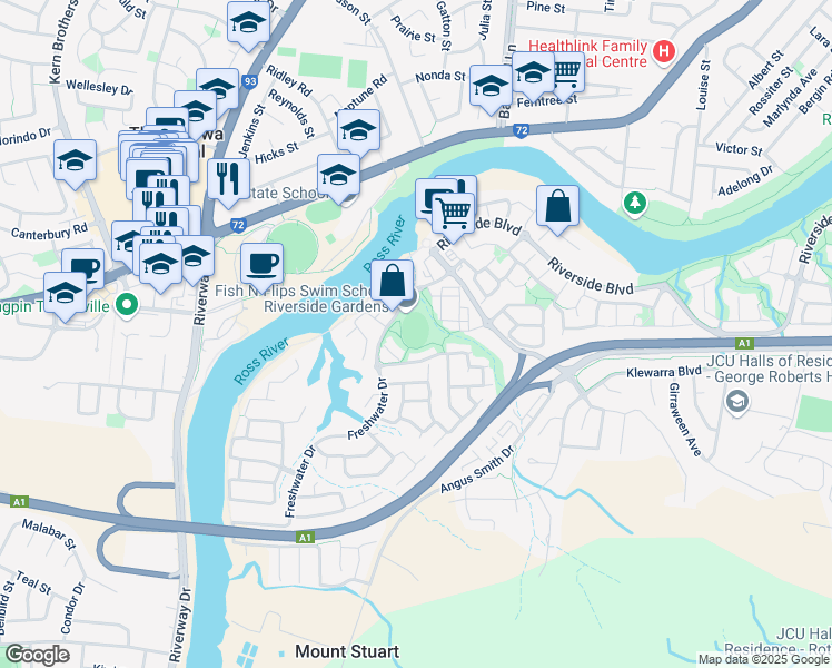 map of restaurants, bars, coffee shops, grocery stores, and more near 9 Fantail Court in Douglas
